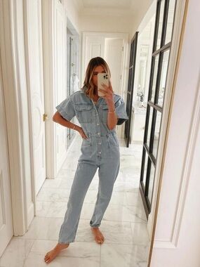 We The Free Light Blue Denim Utility Jumpsuit